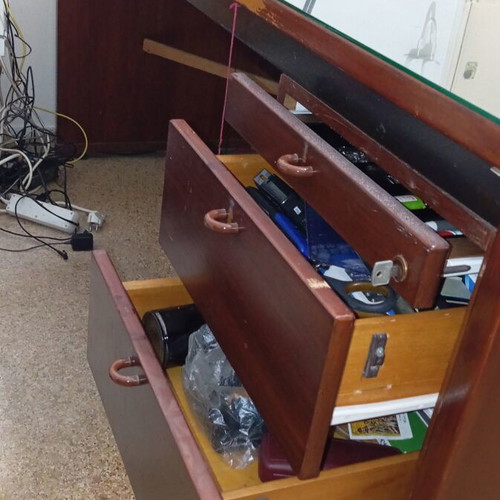 Wooden desk with glass top and 2 chairs set