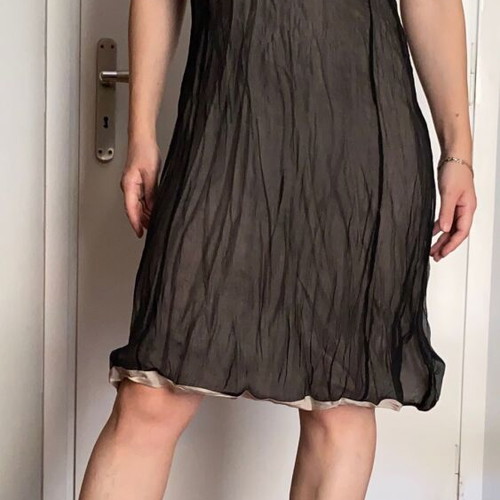 Black Italian evening dress like new with beige lining and lace
