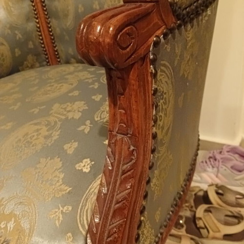 Bergere armchairs used, set of 2, solid wood, one with fabric wear