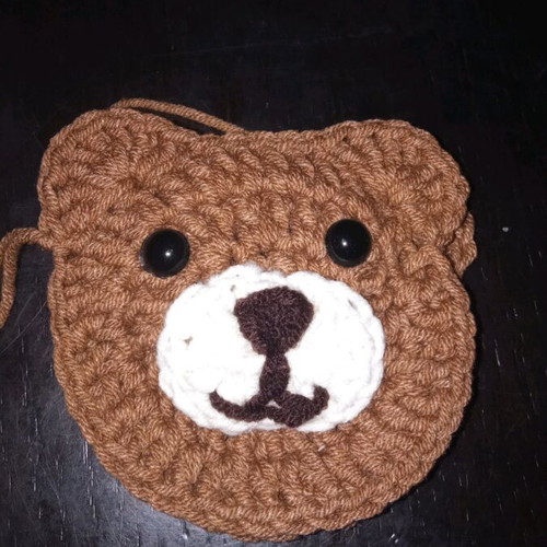 Handmade knitted teddy bear keychain new, white and brown