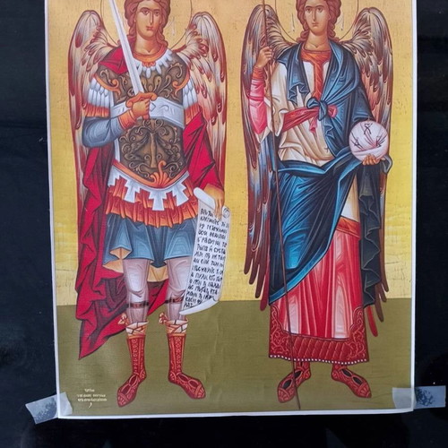 Set of 2 Religious Canvas Prints (Christ & Archangels) Flat 2D