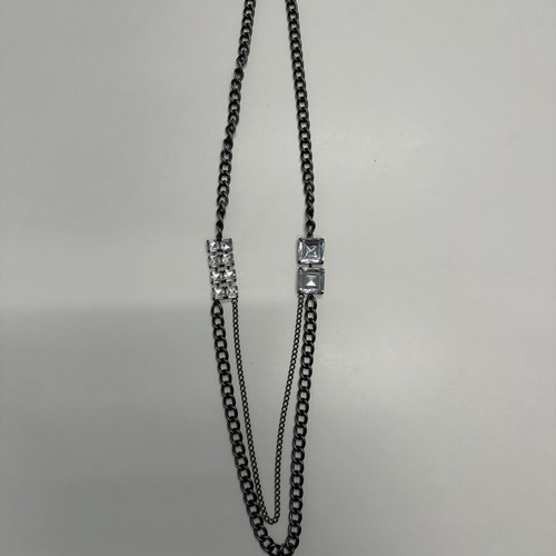 Women's charcoal necklace with large rhinestones and double chain