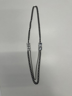 Women's charcoal necklace with large rhinestones and double chain
