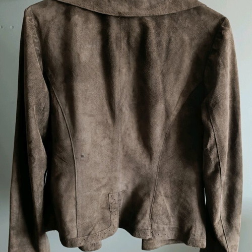 Leather jacket used, short olive with zipper and pockets