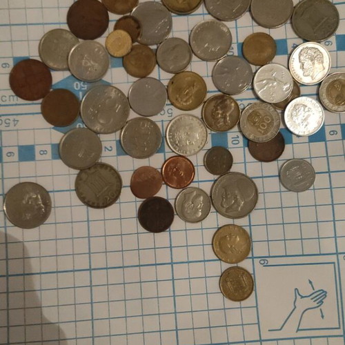 Coins used, 200 pieces from around the world
