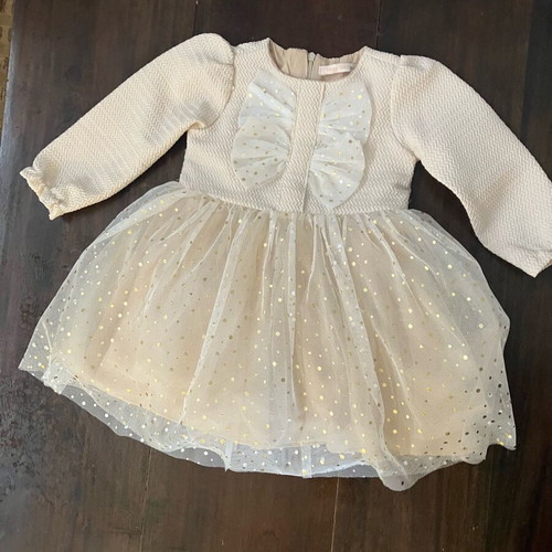 Tulle dress for 2-year-old girl new, beige with gold details