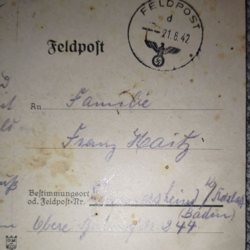 Feldpost 1942-1943 historical archive Franz Heitz new