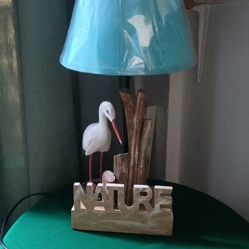 Nature table lamp like new with wooden base and new shade