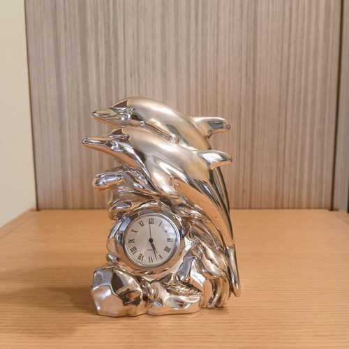 Silver vintage Camilletti table clock non-working