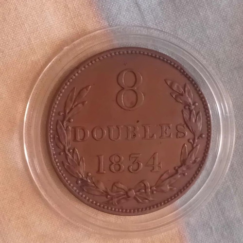 8 Doubles coin from Guernsey 1834 used, copper