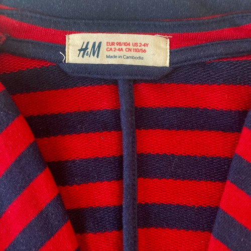 Children's striped blue-red H&M jacket used, 2-4 years