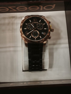 Breeze Chronograph Watch 712011.8 Black and Rose Gold Tone NOS Full Set
