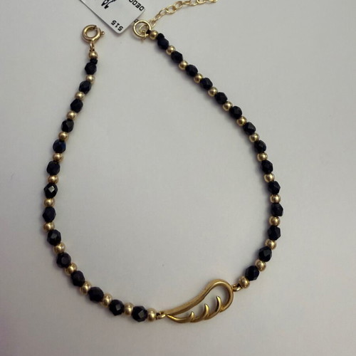 Silver 925 bracelet with feather, black agates and beads, new