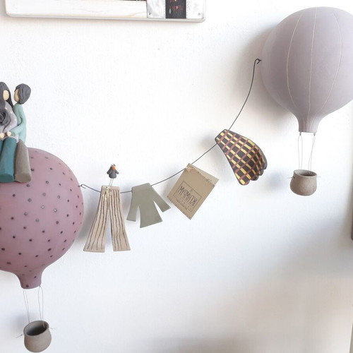 Ceramic wall decoration with hot air balloons used, handmade style