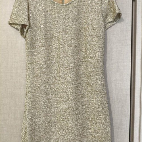 Handmade Gold Mini Tweed Lurex Shift Dress Size S/M new