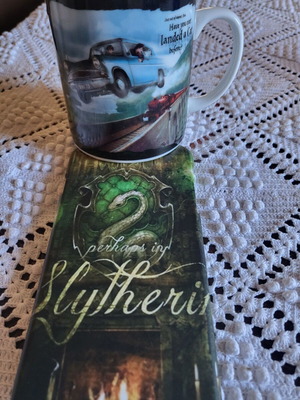 Harry Potter mug and phone case used, Hogwarts Express and Slytherin iPhone