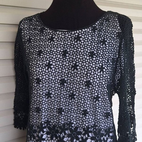 Black lace top new, boho romantic style, 3/4 sleeves, size M