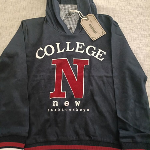 New College hoodie sweatshirt with shirt detail, new, multicolor for 6 years