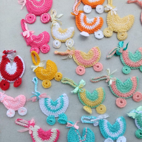 Crocheted baby shower favors pack of 25, pram design, new