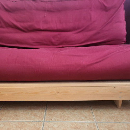 Futon sofa bed, pine wood, multifunctional