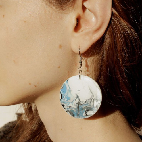 Acrylic earrings new, handmade with wooden base and epoxy resin