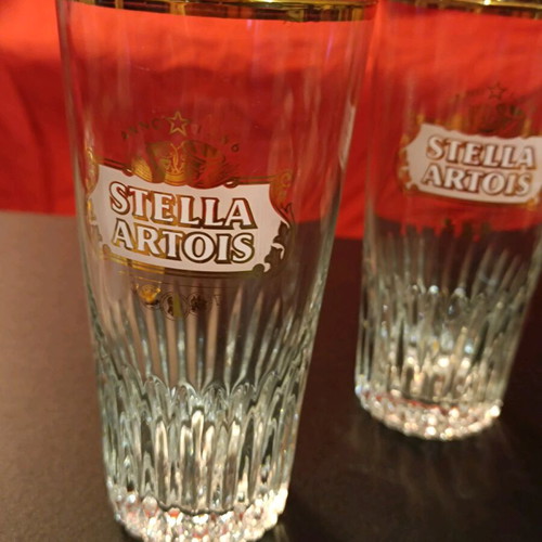 Vintage Stella Artois 5 glasses '60s and coffee set '50s, like new