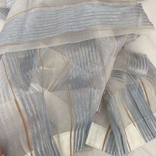 Blue stripe and gold thin curtain, 1 piece, weighted bottom