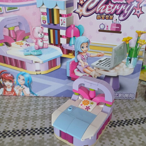 Bed assembled with building blocks used