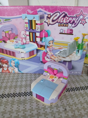 Bed assembled with building blocks used