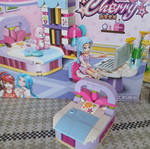 Bed assembled with building blocks used