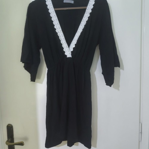 Black mini dress with lace one size like new