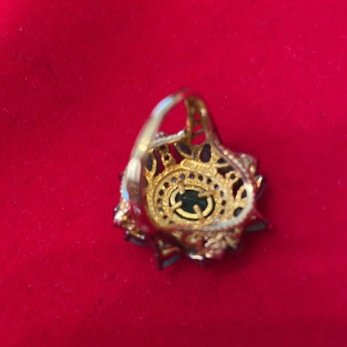 Ring 9K gold and 925 silver with diamonds and emeralds used, size 57