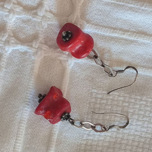 Handmade 925 Silver Earrings with Natural Red Coral