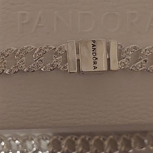 Pandora bracelet size 18, silver with cubic zirconia