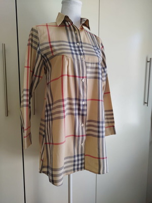 Burberry γυναικείο καρό πουκάμισο σε μπεζ και γκρι, μέγεθος M