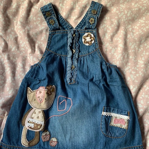 Next denim dress for baby 6-9 months with cat design like new