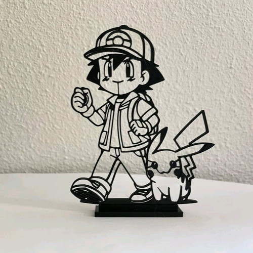 Pokémon Ash and Pikachu line art new, various colors available