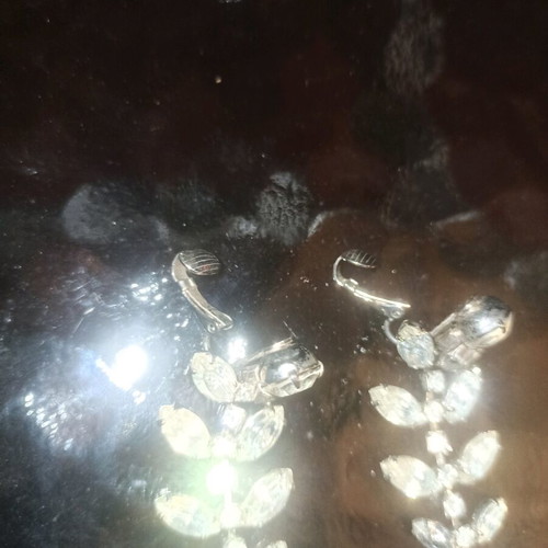Clip earrings vintage used, 9 cm, with stones, silver color