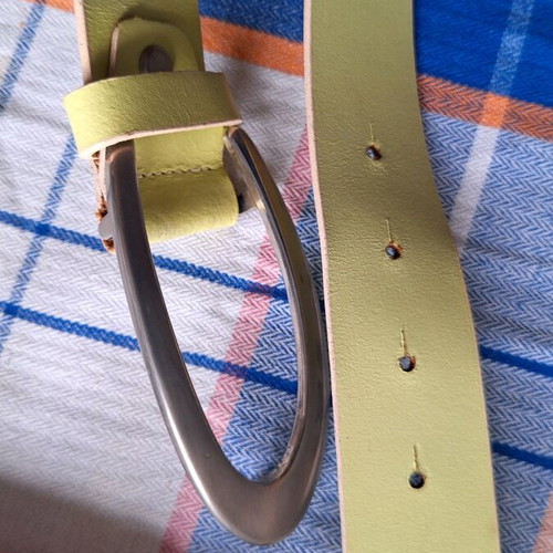 Leather light green belt used, Italian made, size 90