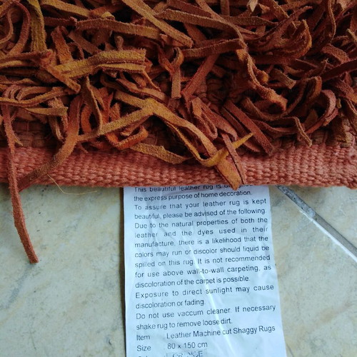 Handmade orange rag rug 0.80x1.50 meters 95% leather 5% cotton