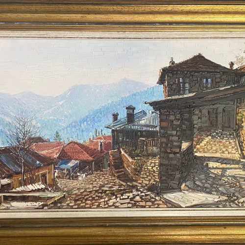 V. Zenetzis oil painting on canvas like new, Metsovo 45x75
