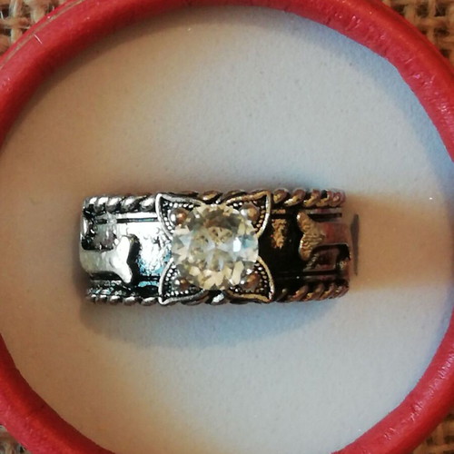 Steel solitaire ring bronze with transparent zircon new