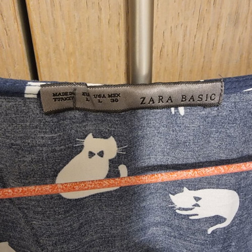 Zara blouse dress L-XL used, blue with cat pattern