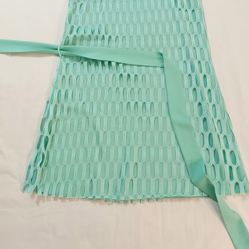 Scandalo mint mesh cut out dress with belt, pastel chic summer