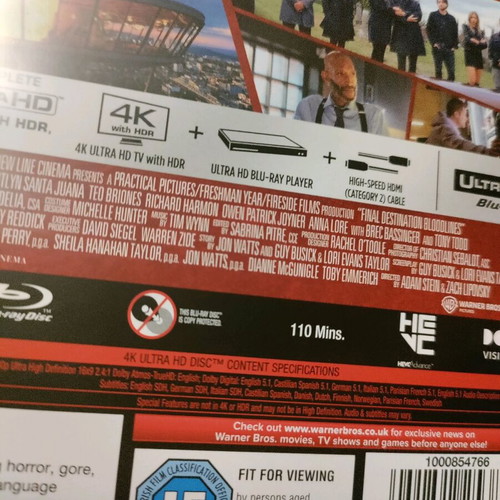 Final Destination Bloodlines UltraHD 4K Blu-Ray like new