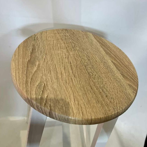 Wooden stool with white legs and beige seat used 54x27x27 cm