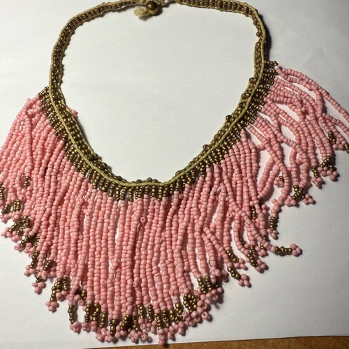 Handmade necklace pink with golden bronze bead like new