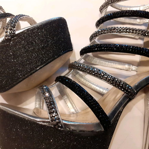 Women's sandals with glitter and strass, handmade design, made to order