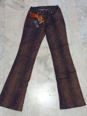 Peter Golding 078 Stretch Denim Flared Jeans like new, blue-gold