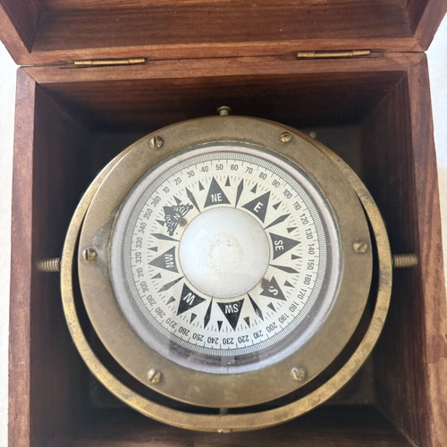 Nautical sextant and compass like new with wooden base